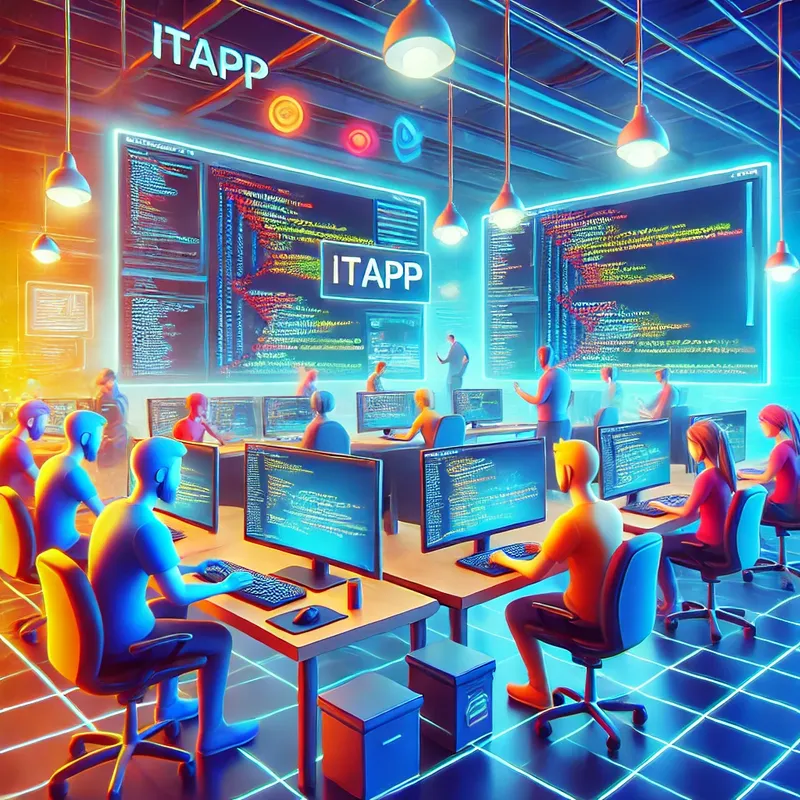 Specialiști ITAPP lucrând la infrastructură IT și servere